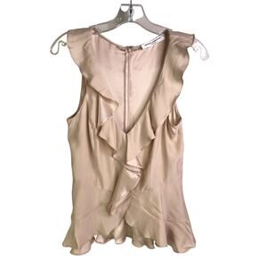 Amanda Uprichard Blouse Wmns Size Small Beige Ruffle Trim Zip Back Luxe Romantic